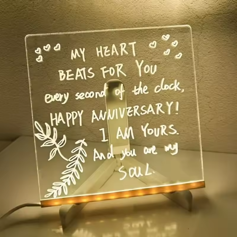 LED Light-Up Writing Board 20×30 cm Acrylic Message Pad with Stand Colorful